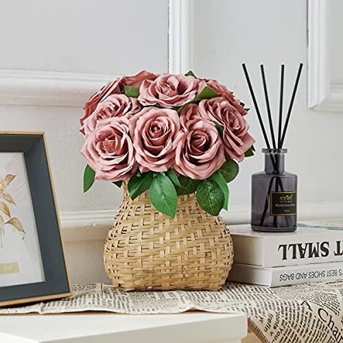 NEVISI Dusty Rose Artificial Flowers Fake Roses Silk Roses 16Pcs Real Looking