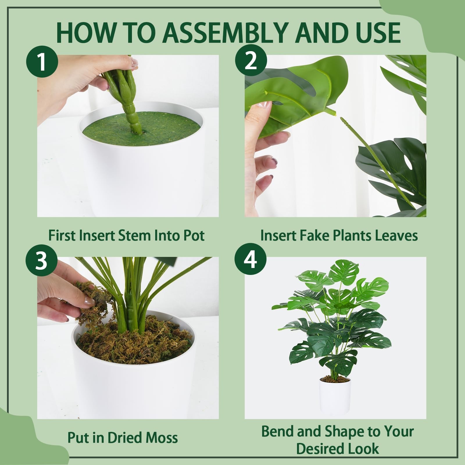 2 Pcs Artificial Monstera Deliciosa Plants, 28″ Tall Faux Swiss Cheese Floor …