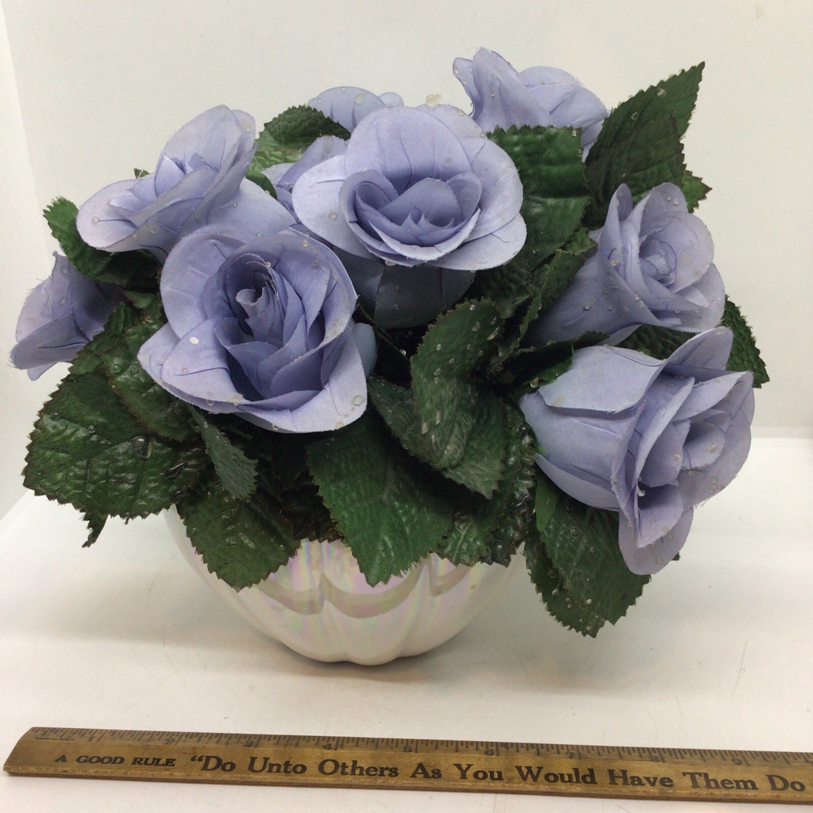 Artificial Violet Planter Basket Faux Indoor House Plant Mother Of Pearl Vase