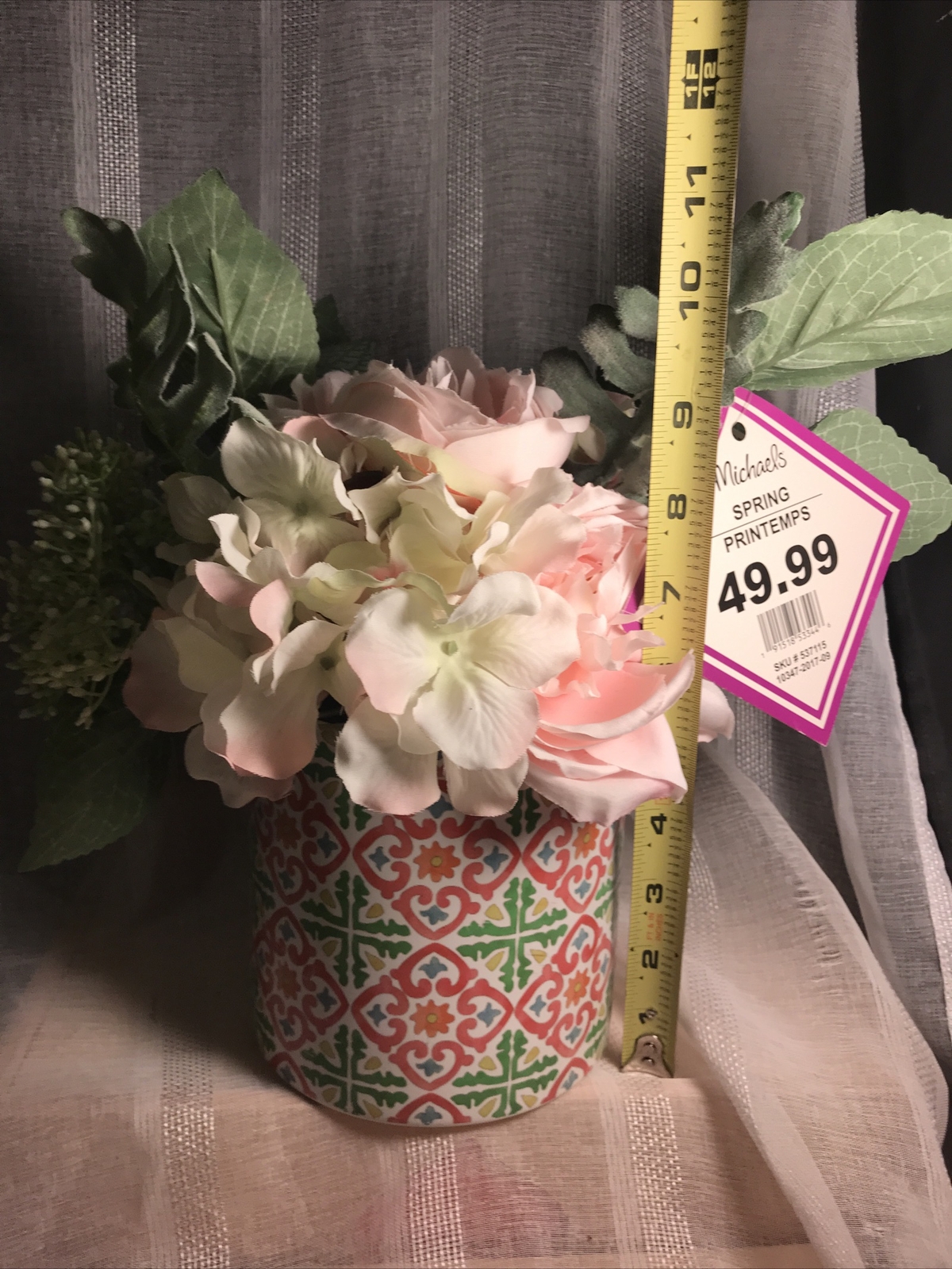 Faux Flower Centerpiece Ceramic Vase NWT Pink Cream Green Beautiful Floral Decor