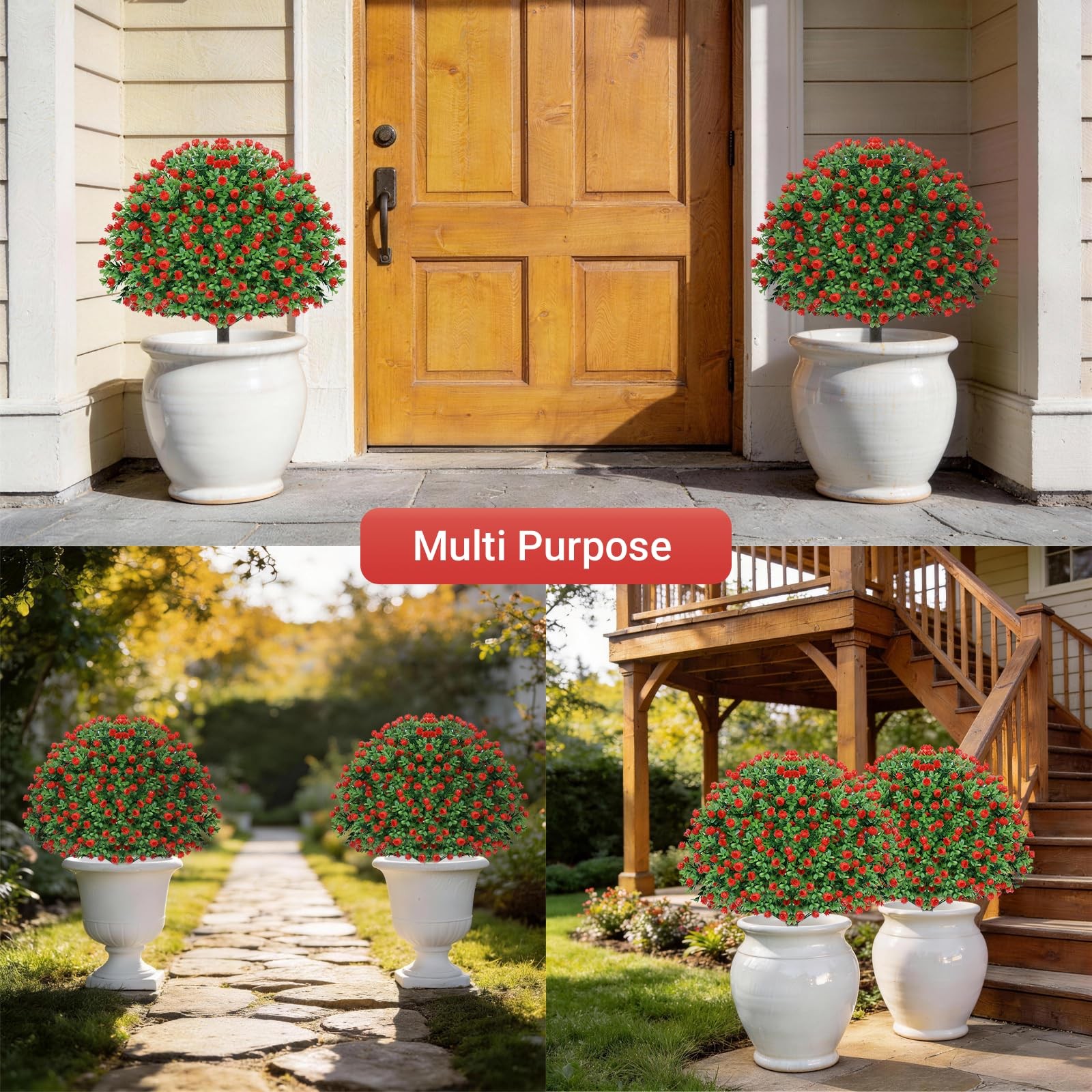 Artificial Topiary Rose Set of 2, Boxwood Ball with Ground Spike