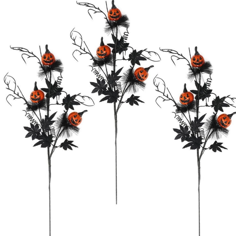 3 Pack Halloween Branches Picks Stems Glitter Fake Twig with Pumpkin Berries …