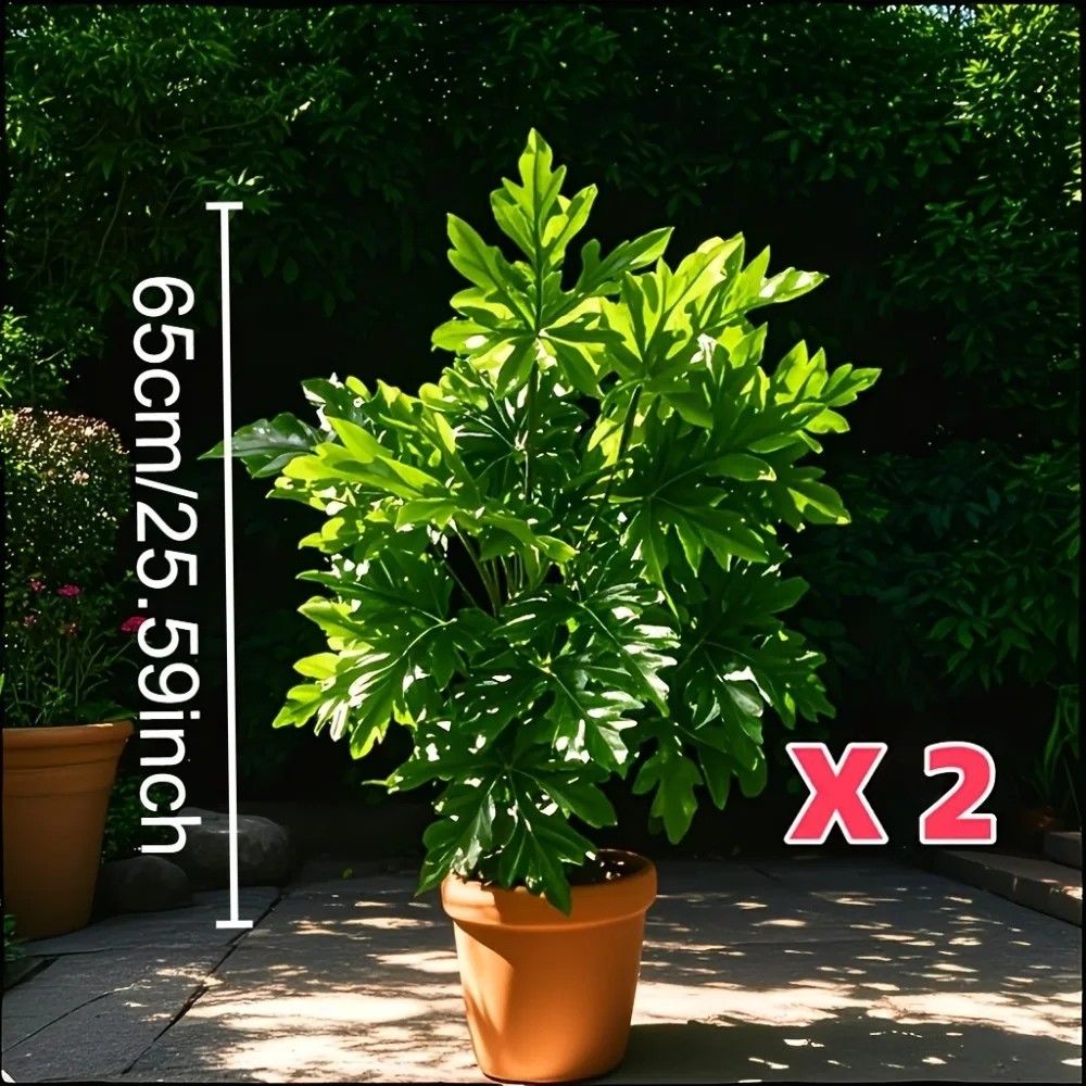2pcs 65cm Artificial Papaya Leaves Green Plant Jungle Palm Tree Home Garden Deco
