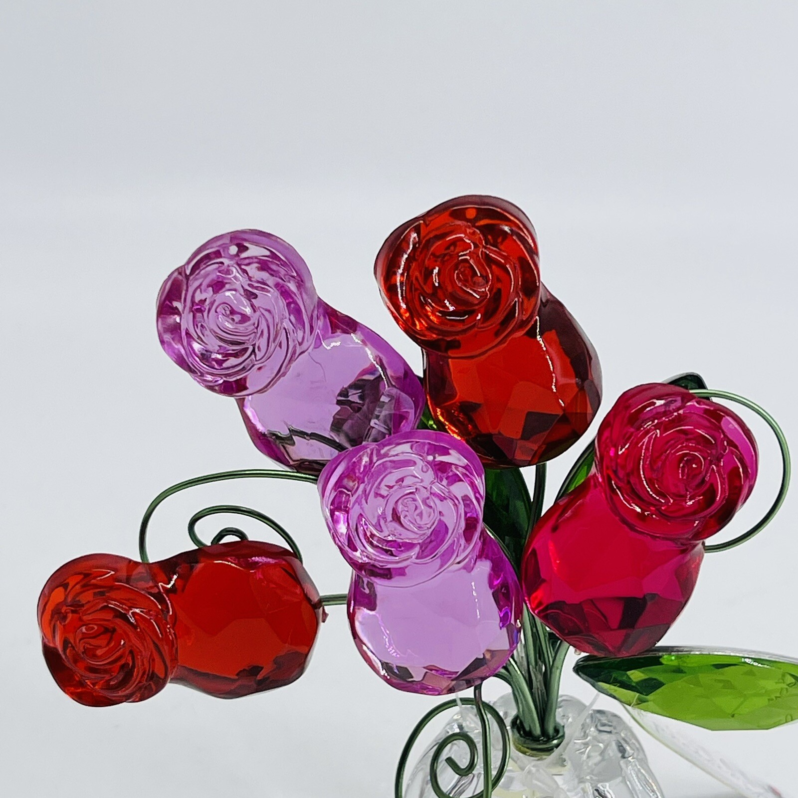 VINTAGE GANZ ROSE POSY POT RED PINK FAUX ACRYLIC PLASTIC FLOWER ARRANGEMENT
