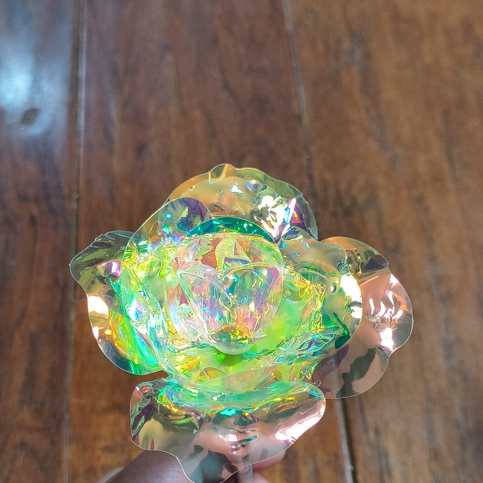 Artificial Multicolor Rose Flower Picks, Iridescent Foil/Plastic Stems