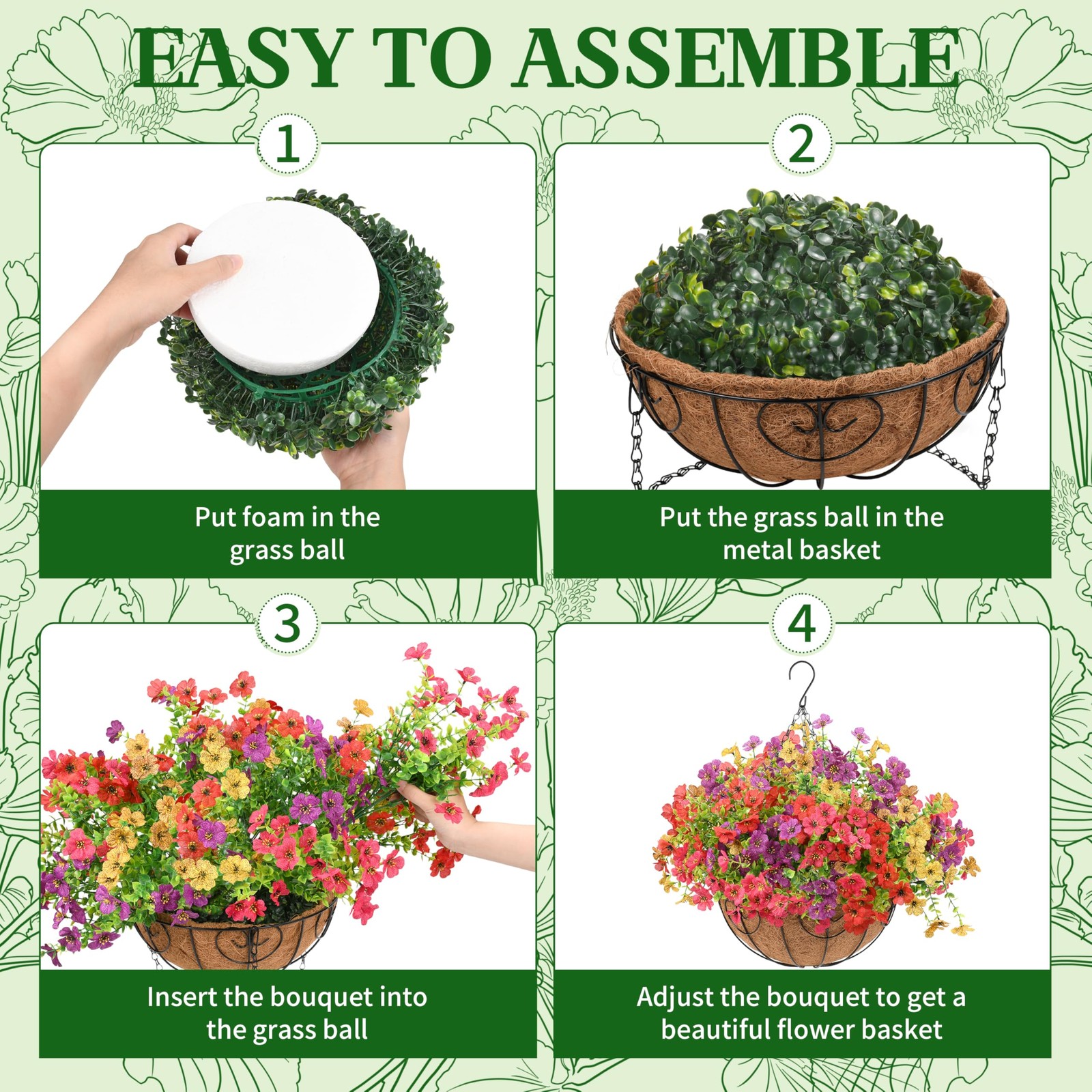 1 Set Artificial Hanging Plants Flowers with Basket, Colorful Realistic Daisy…