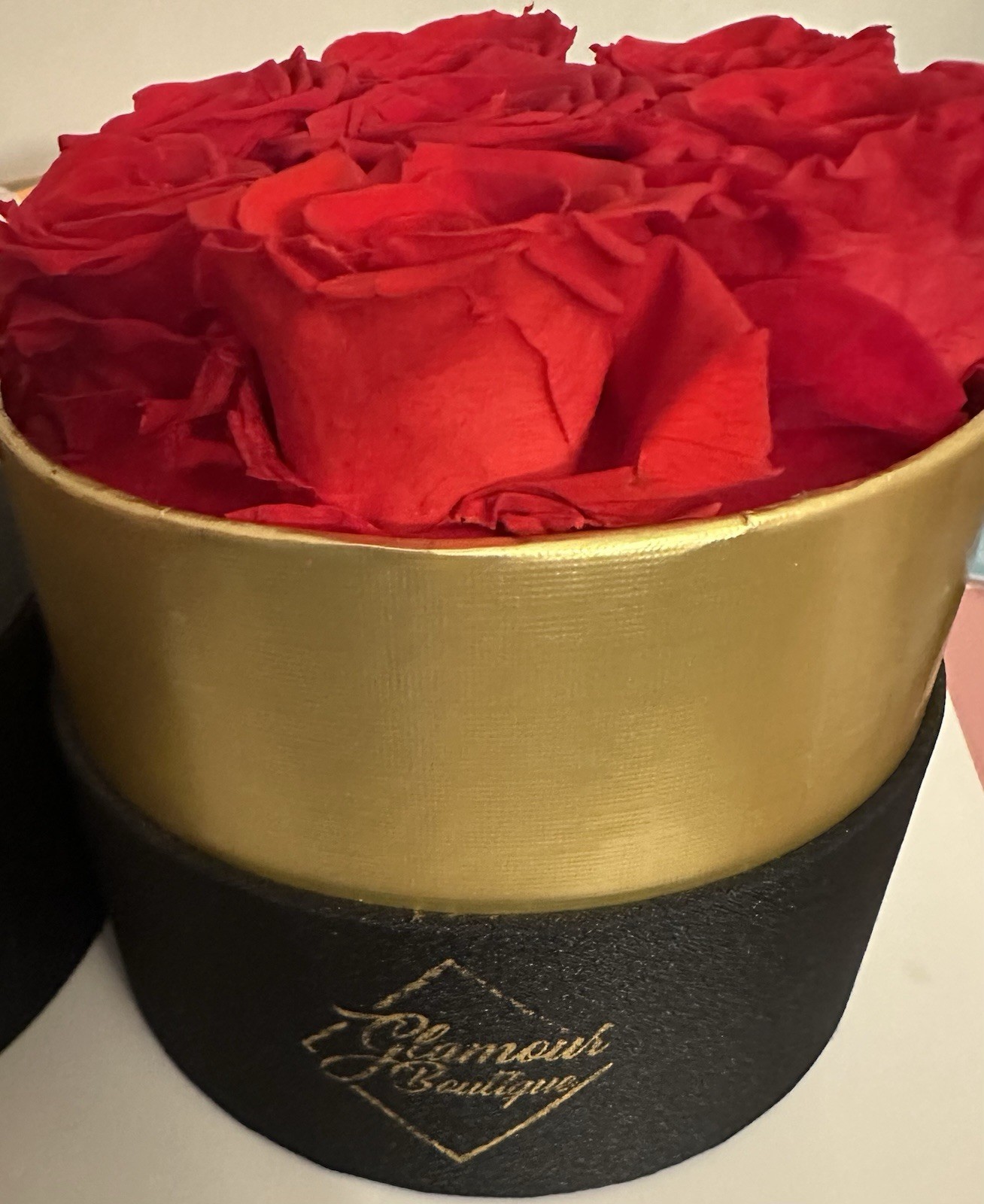 Lamour Boutique Artificial Red Rose Flower Box Arrangement Black Gold