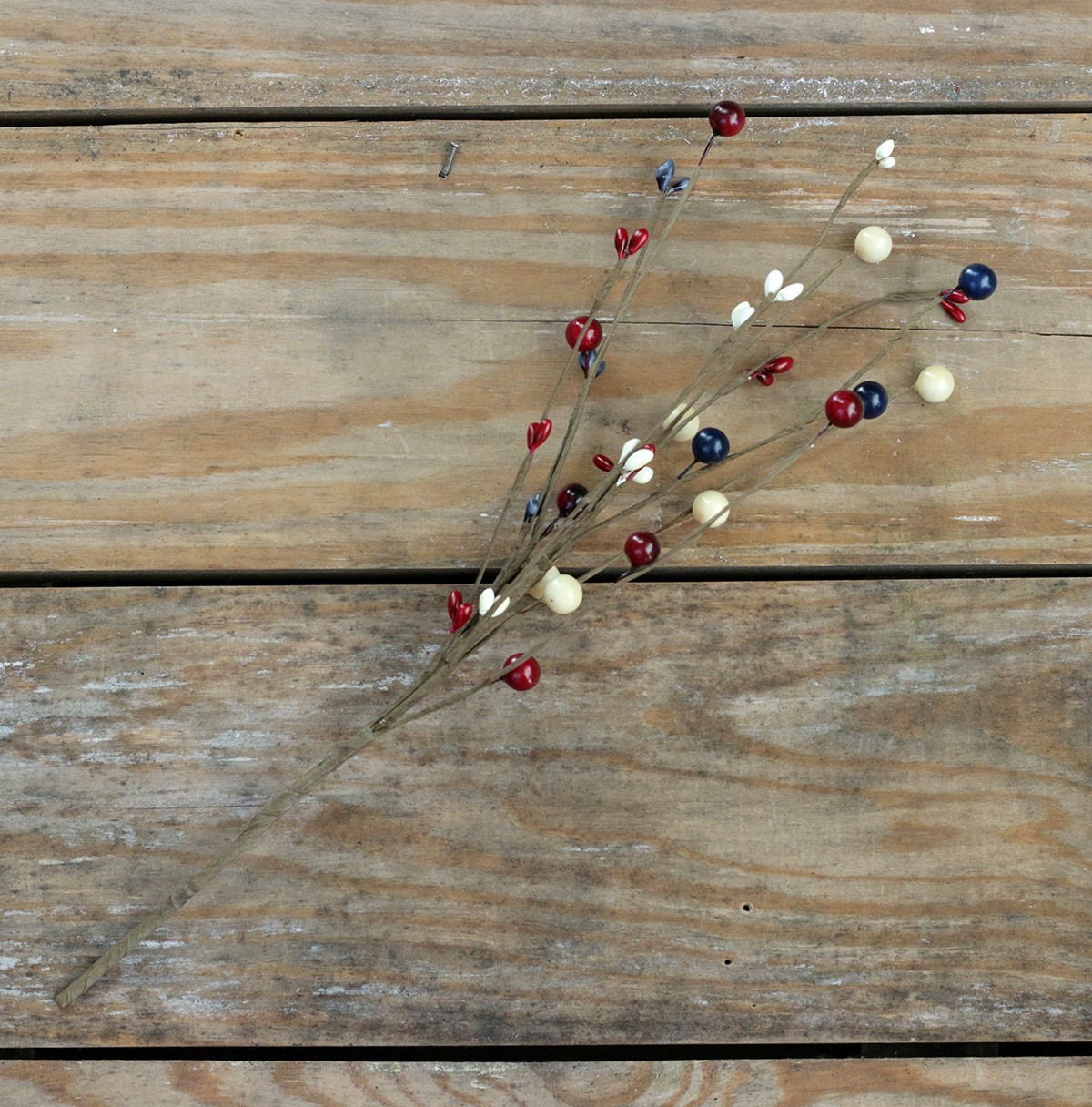 Berry Floral Picks Set of 3 Patriotic Navy Burgundy Ivory Berry Sprays 12 inch