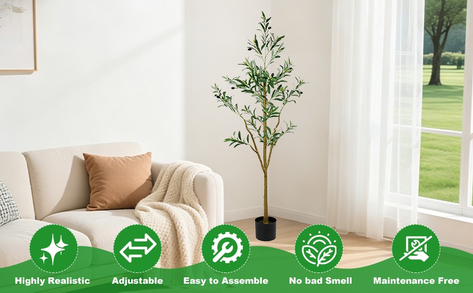 5FT Tall Olive Trees Artificial Indoor Faux Olive Tree Natural Wood Trunk Décor