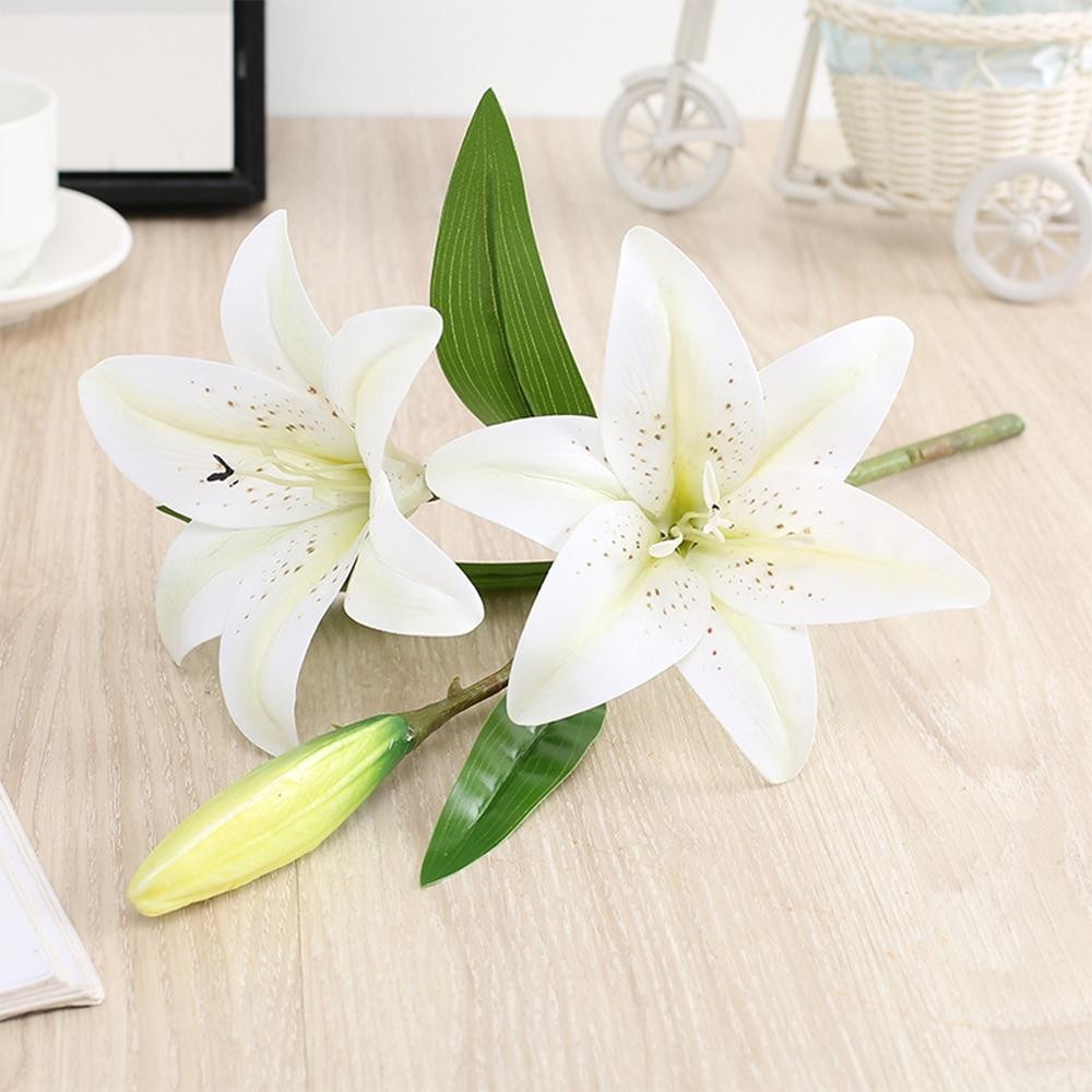 2heads 3D Printed Lily Artificial Flowers Real Look for Wedding Party Home Decor