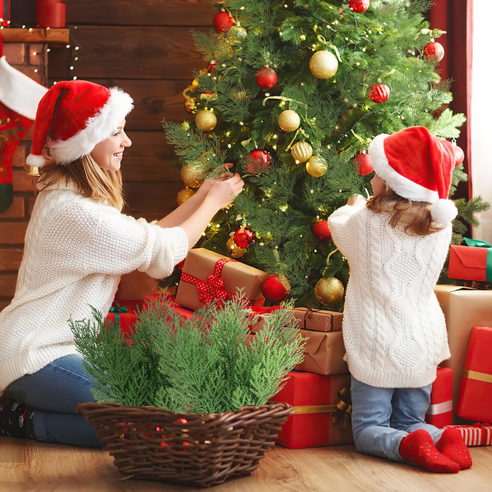 Artificial Pine Branches,40 Pcs Christmas Faux Cedar Stems, Artificial Faux C…
