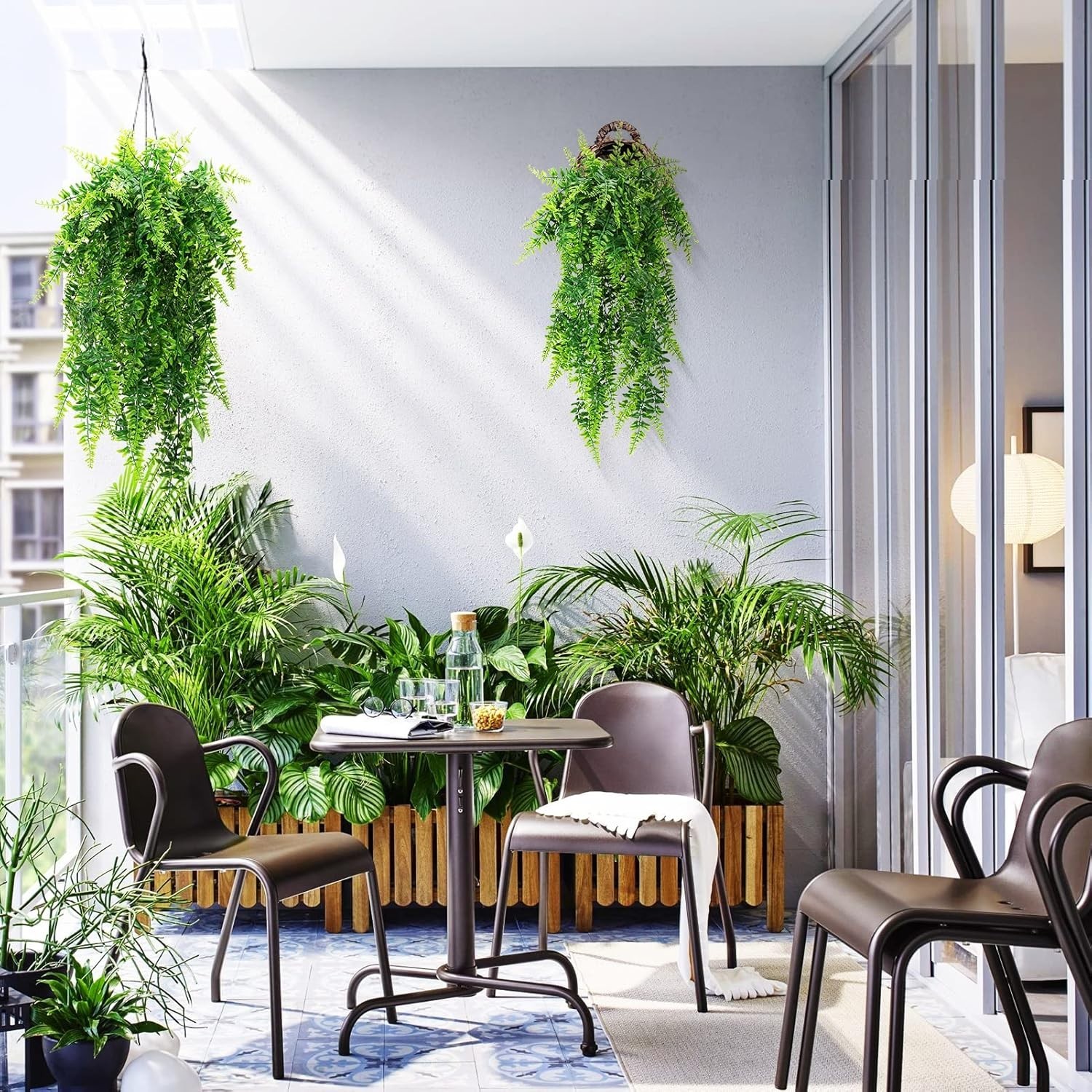 Bakery-Quality 2 Pack Fake Ferns – UV Resistant Hanging Plants for Chic Spaces