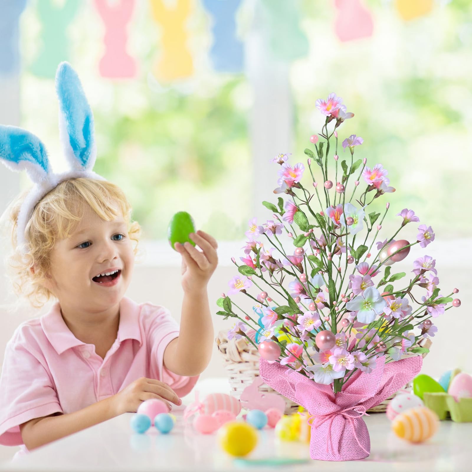 18 Inch Artificial Easter Pink Egg Flower Tree Tabletop Decoration Party Wedding