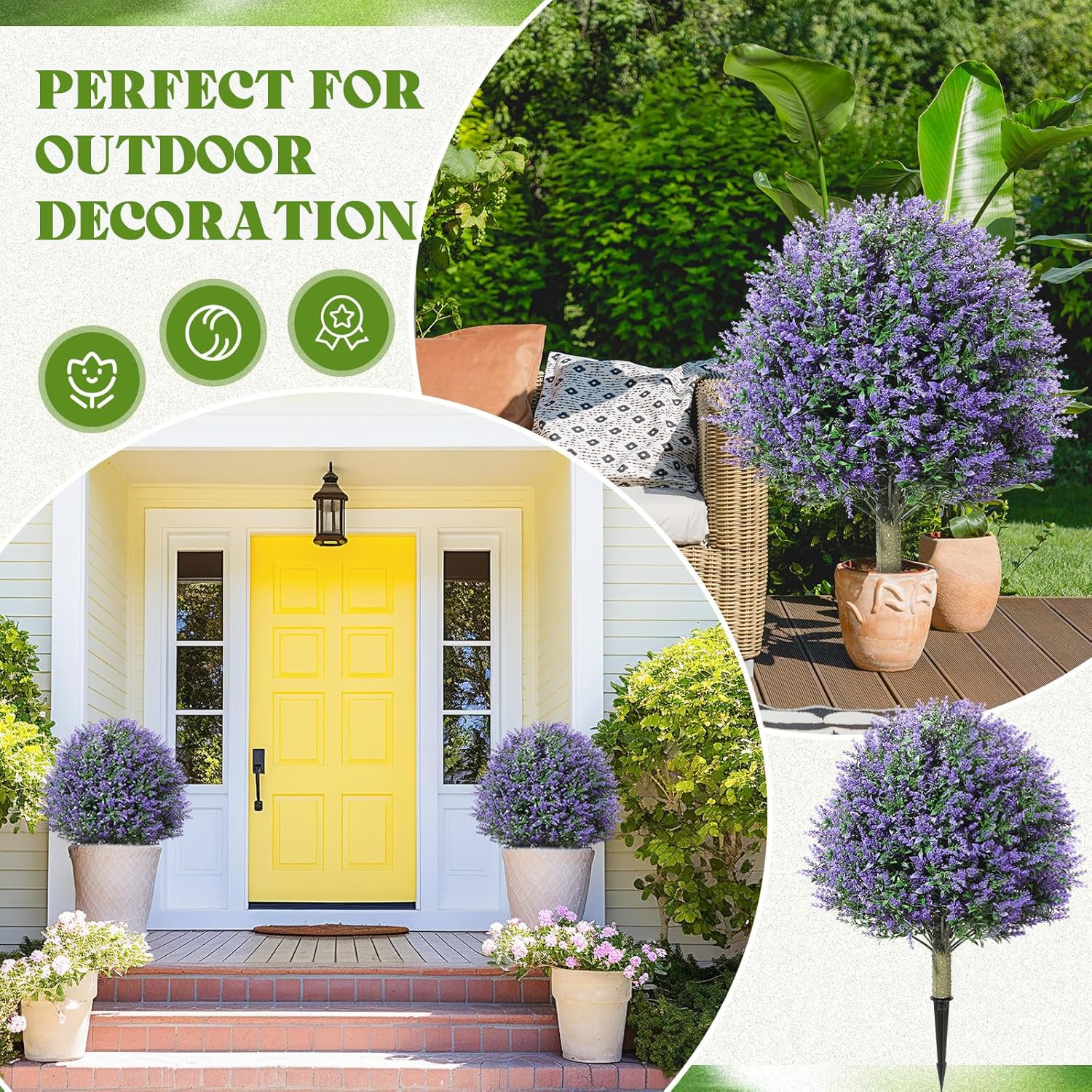 24″ UV Resistant Artificial Topiary Ball Plants with Flowers – 2 Pack