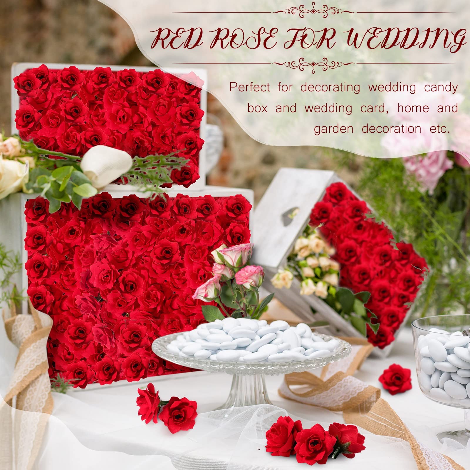 120 PCS Artificial Red Rose Heads 1.6″ Wedding Floral Party Centerpieces