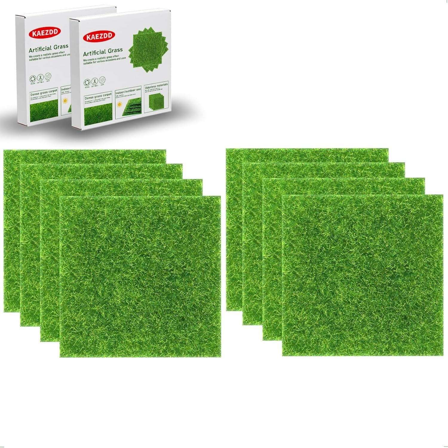 Realistic Green Plastic Grass Squares – 6×6 Inch Tiles for Fairy Garden Crafts
