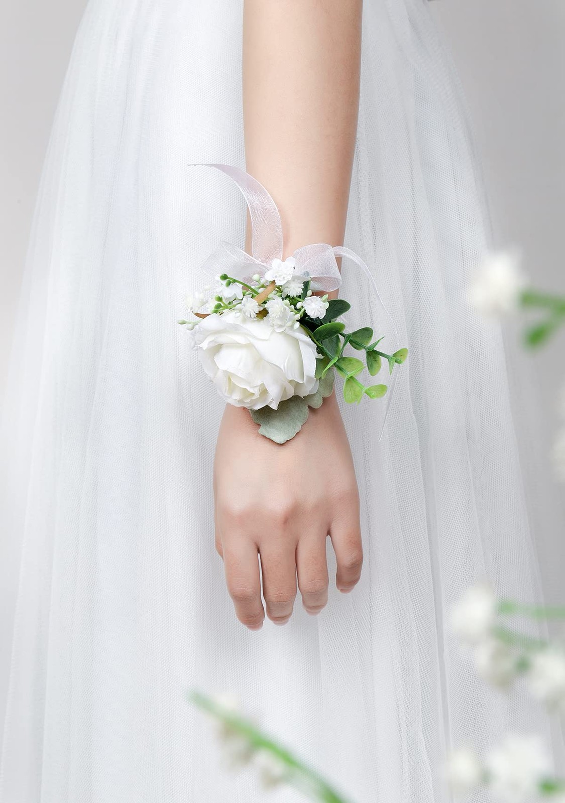 White Rose Wrist Corsages Wristlet Band Bracelet for Wedding,Set of 6, Ivory …