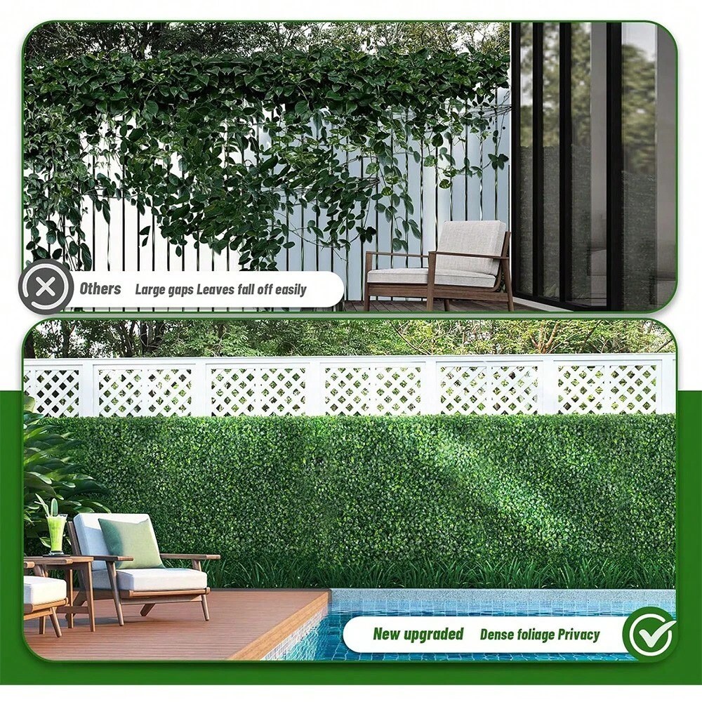 12pc 20x20in Artificial Boxwood Hedge Panels UV Stable Greenery Wall Decor