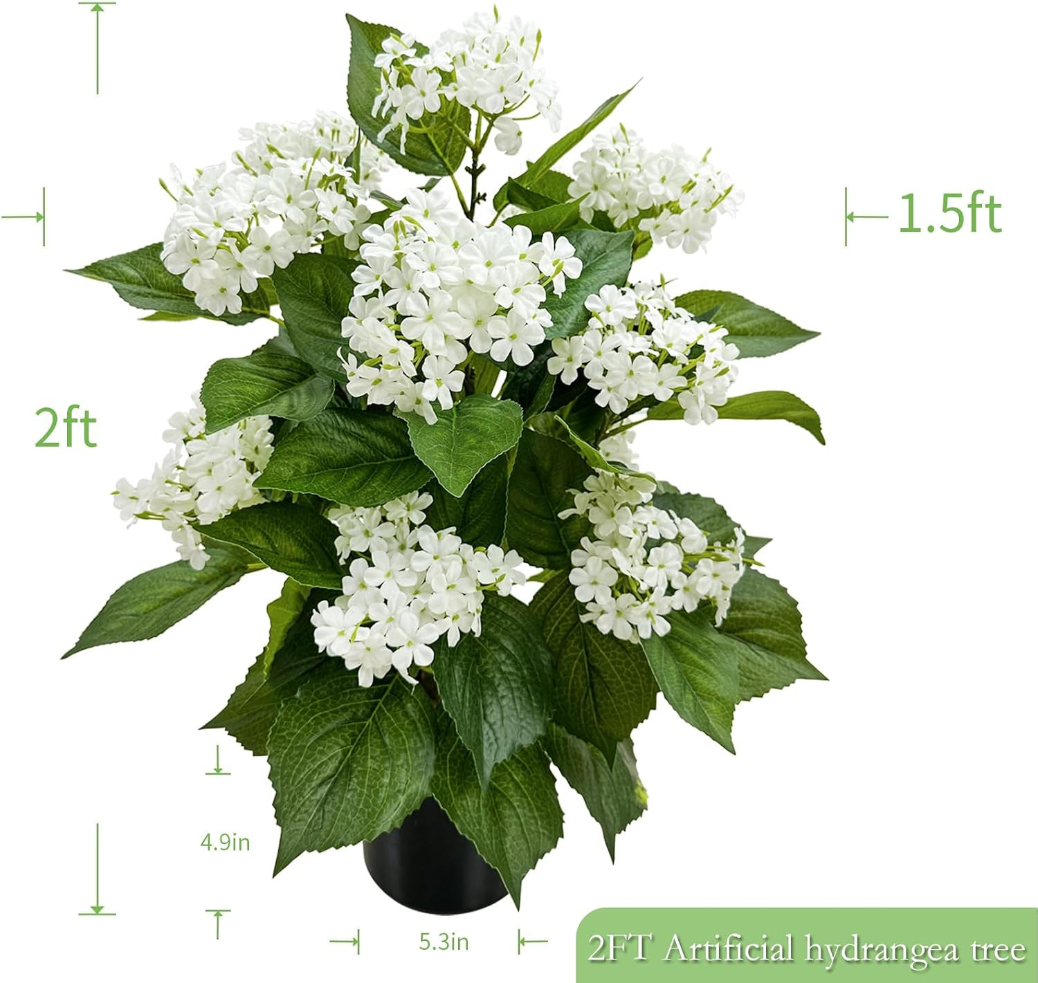 24 Inch Artificial White Hydrangea Potted Plant, 2 Pack Faux Silk Flower Bonsai
