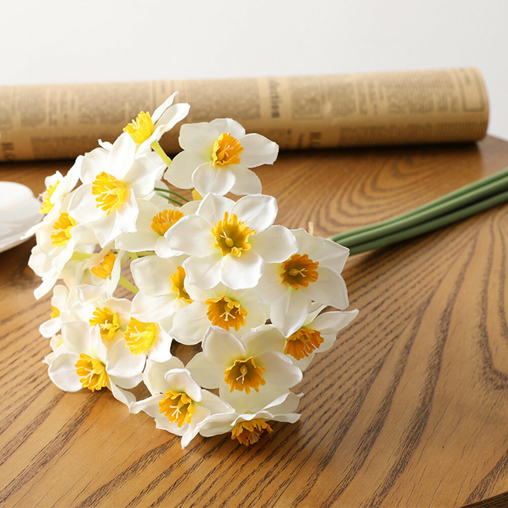Artificial Silk Narcissus Daffodil Flower Bouquet Home Party Wedding Decor 6pcs