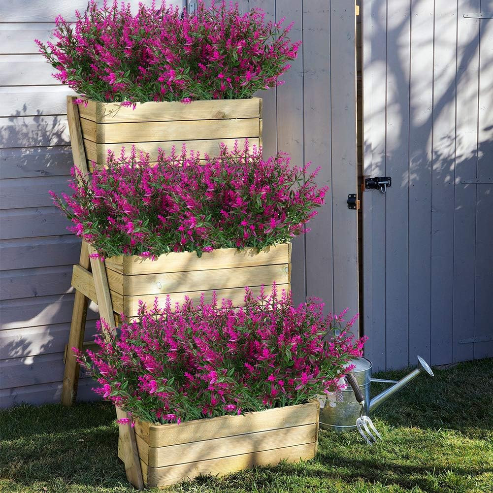 8 Bundles Outdoor Artificial Lavender Fake Flowers UV Resistant Shrubs, Faux Pla