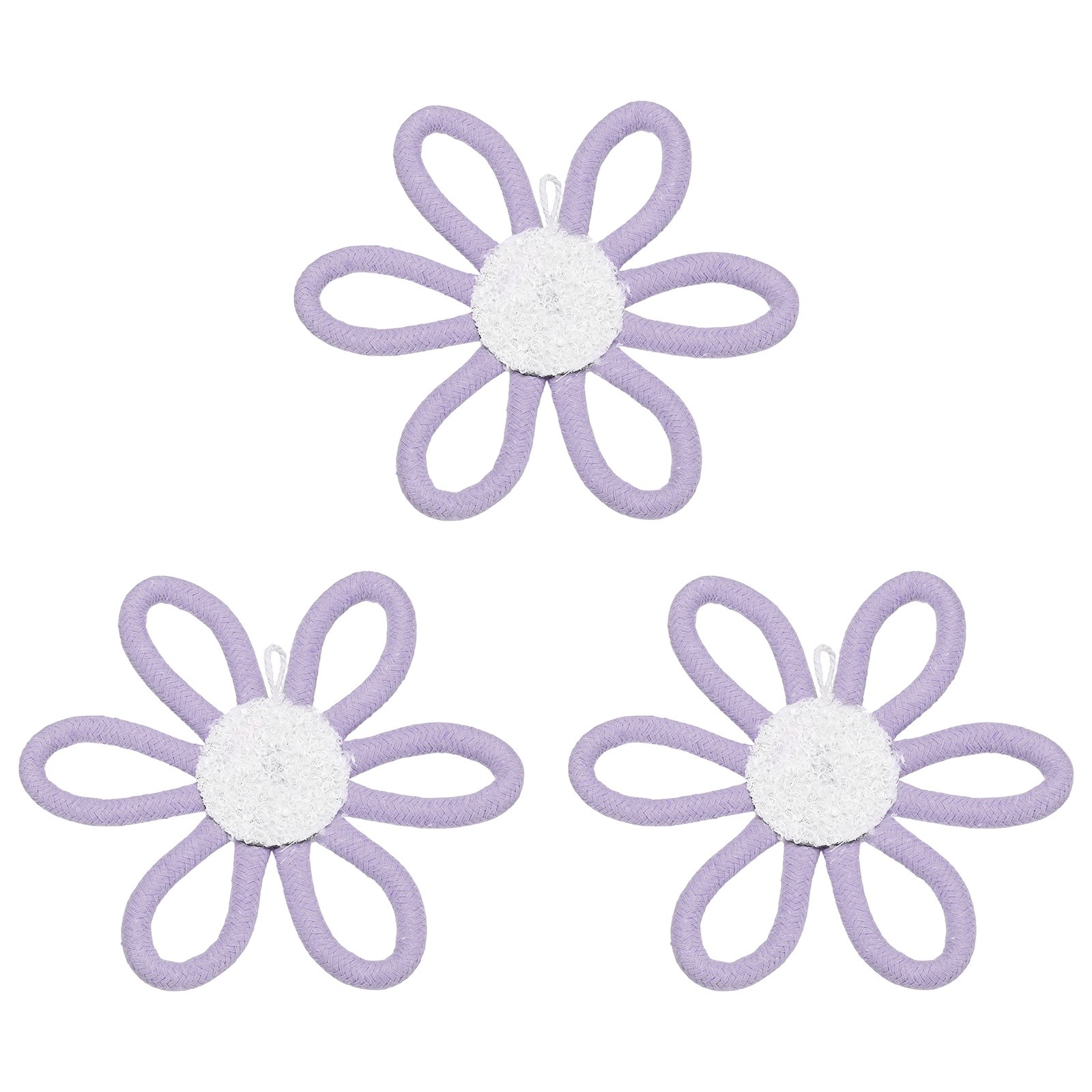 3Pcs Daisies Floral Wall Decor 6″ Flower Art Decor Woven Macrame Purple,