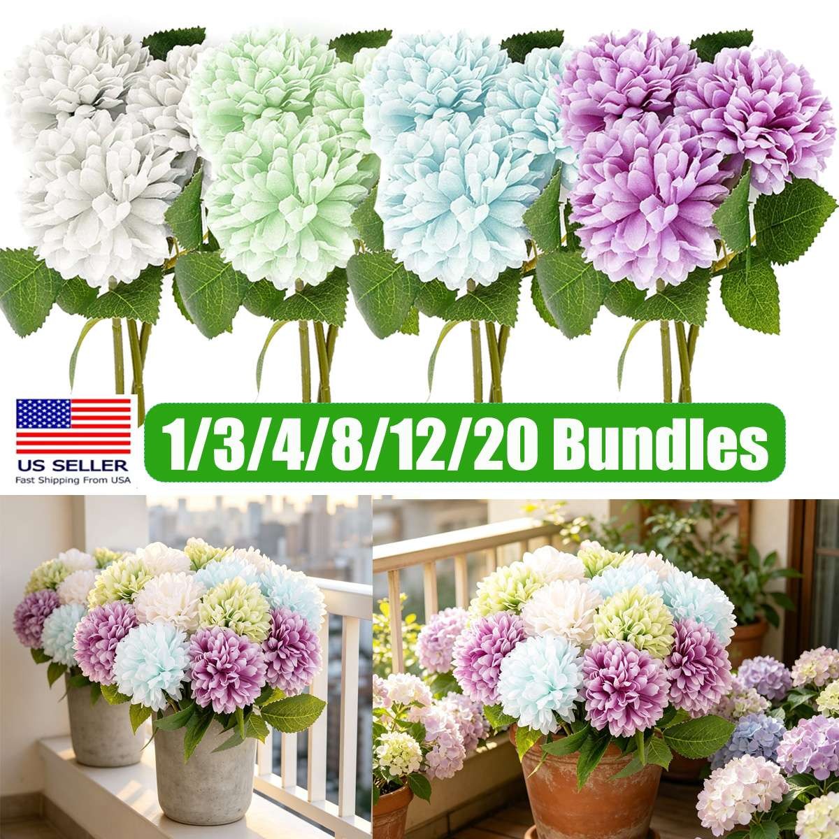 Lot Artificial Flowers Chrysanthemum Bouquet Fake Plants Wedding Yard Home Decor