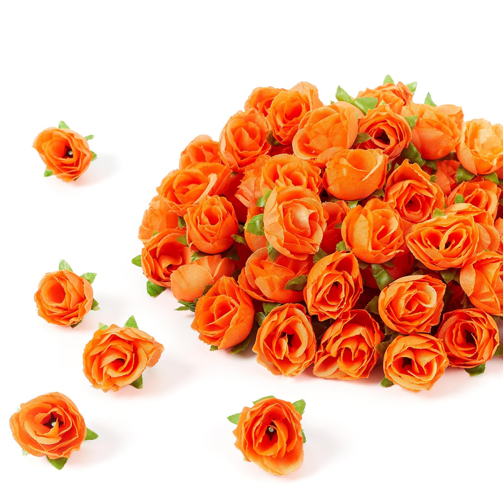 100 Pcs 1.3 inches Mini Orange Roses Head Fall Orange Roses Artificial Flower…