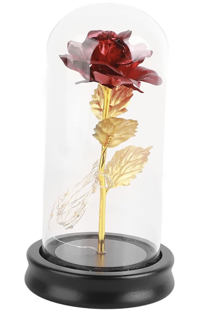 Glass Rose Flower, LED Light Up Rose, Gold Plated, Gift For Women, Mom, Wife