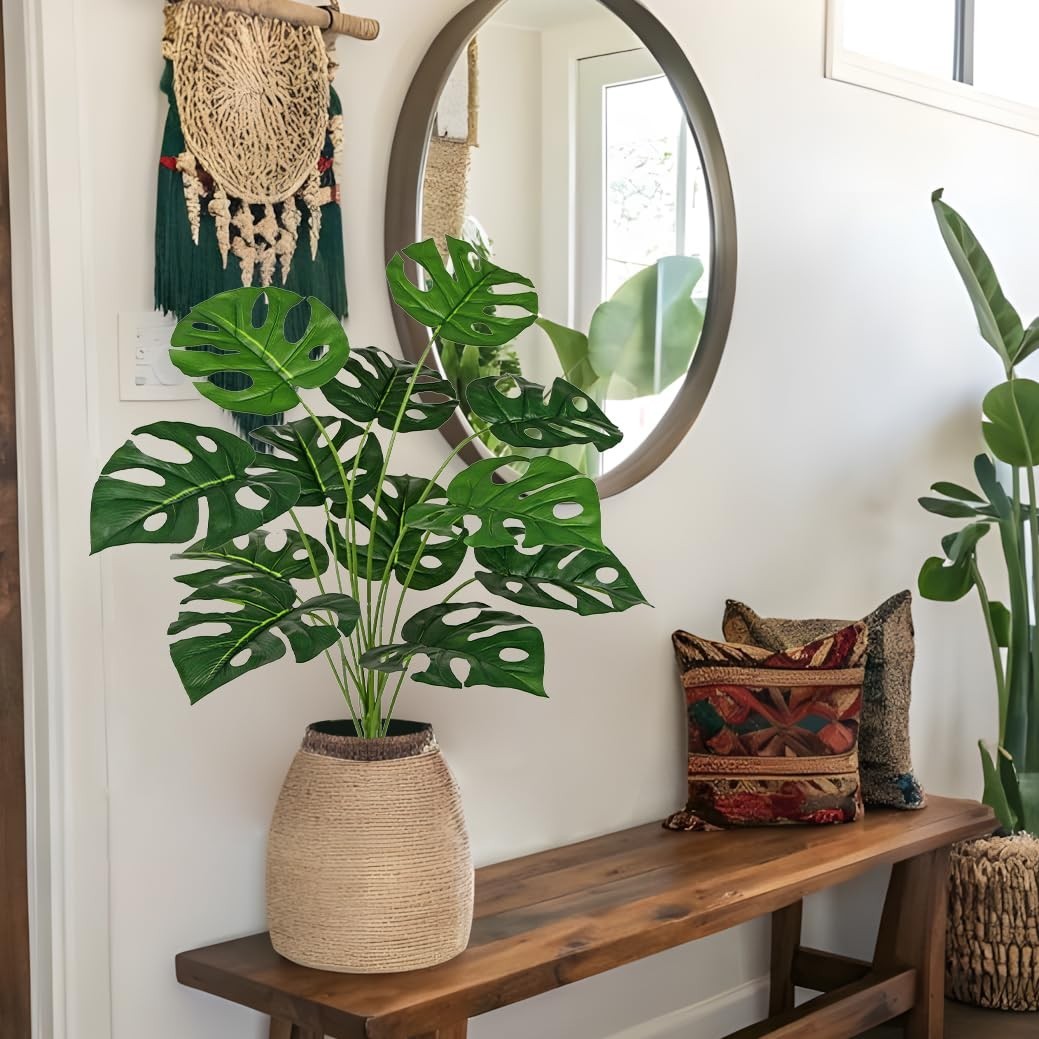 2PCS 28″ Artificial Monstera Leaves – Faux Tropical Greenery for Home, Garden, W