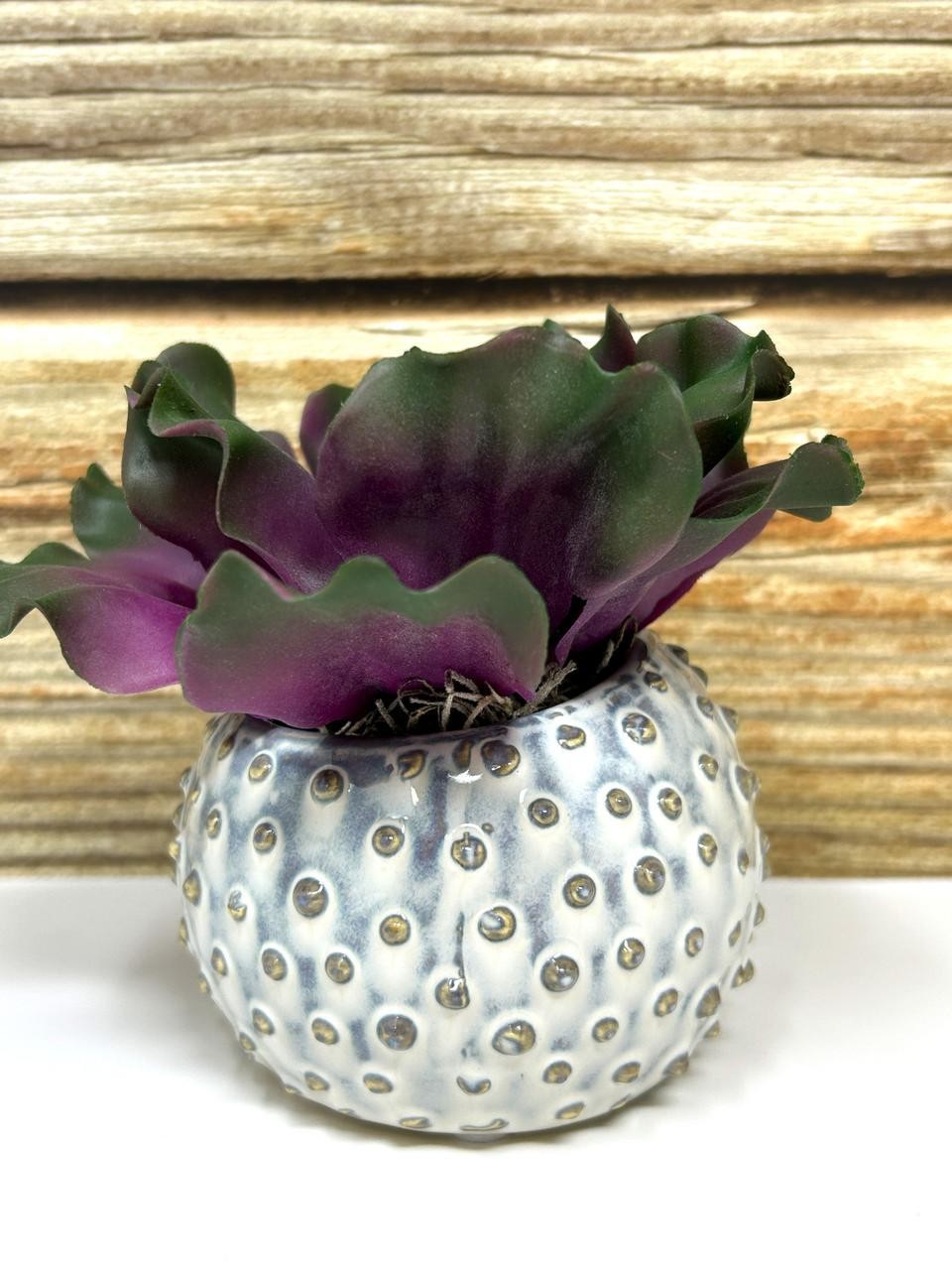 5″ Artificial Soft PURPLE & Dark Green Soft Curly Echeveria SUCCULENT, 3″ Cerami