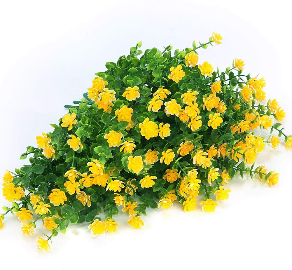 24 UV Resistant Yellow Faux Boxwood Plants for Indoor & Outdoor Décor