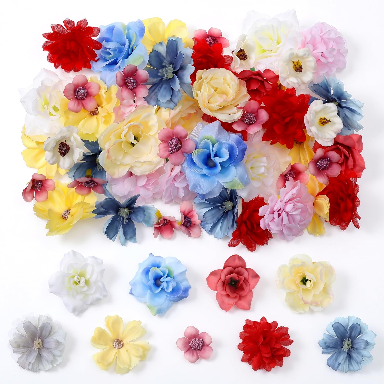 50 PCS Fake Flower Heads Small Artificial Flowers Spring Silk Flowers for Cra…