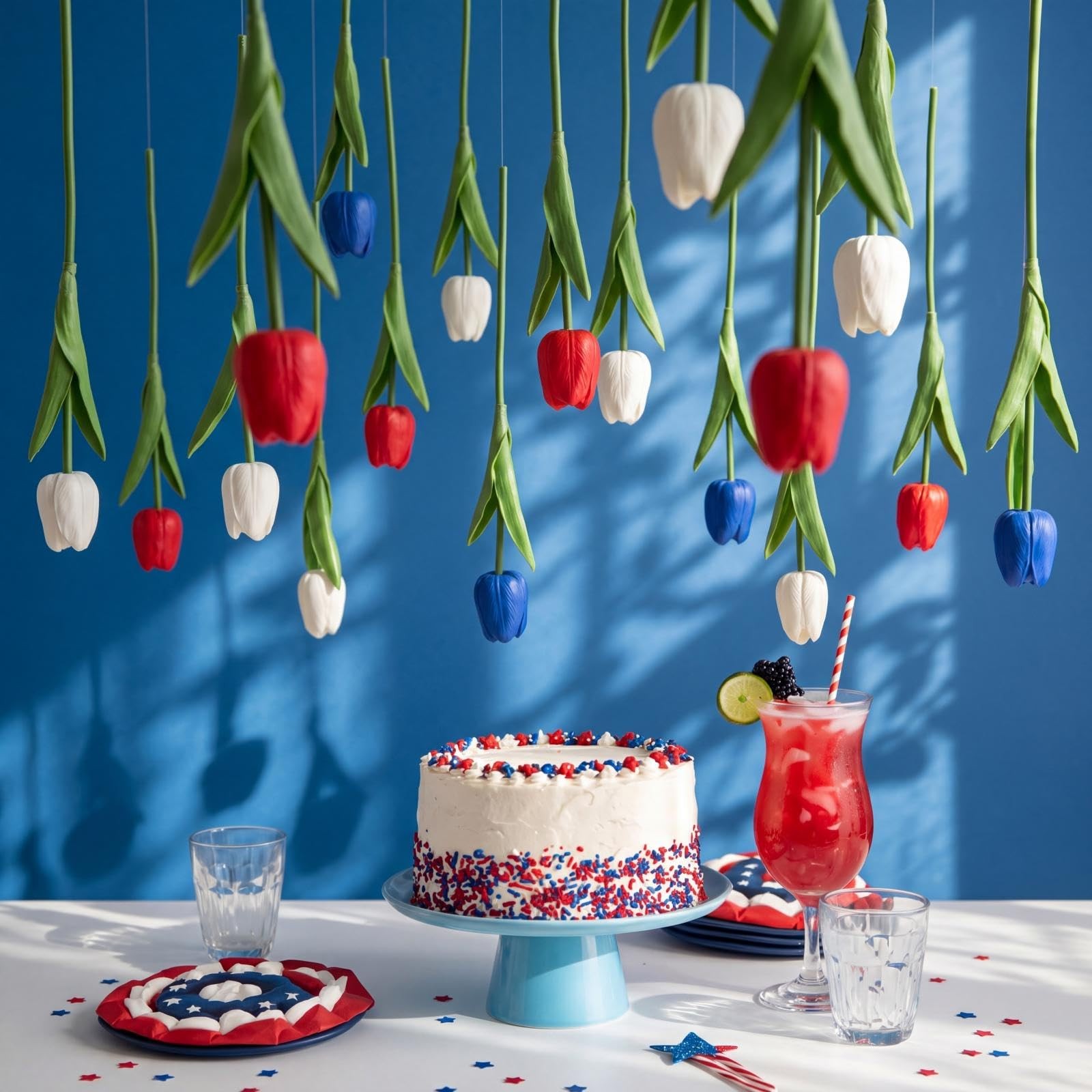 12 Pack Red White Blue 5 ft Artificial Hanging Tulips Garland, 4th of July Da…