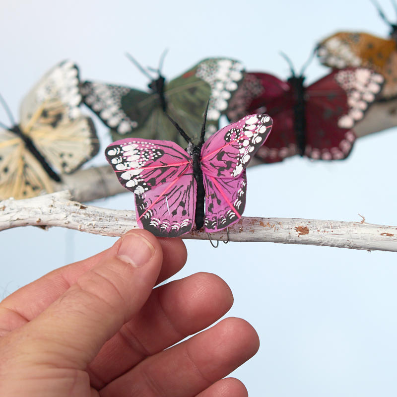 Package of 12 Assorted Artificial 2-1/2″ Butterflies with Attached Wires
