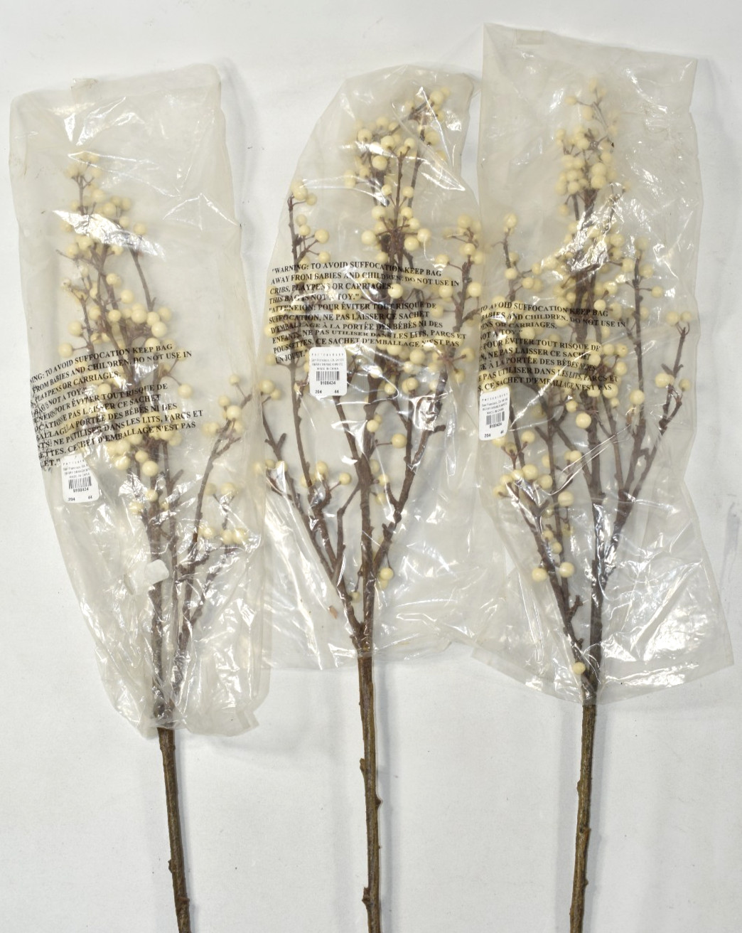 Pottery Barn Set of 3 Faux Berry Branch White Ivory 32″ Artificial Flower Stems