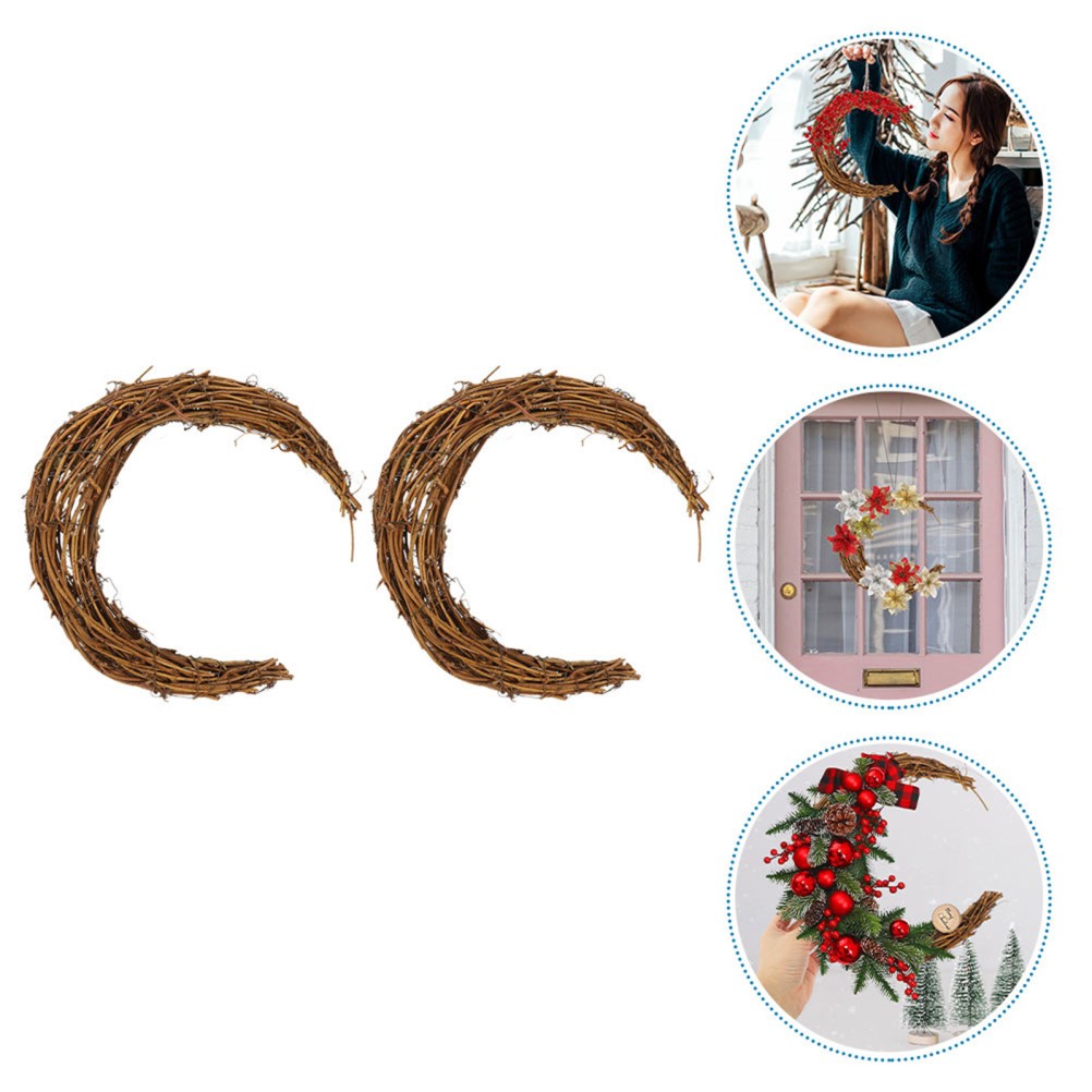 2Pcs Reusable Moon Rattan Wreath Ring DIY Decor Frame with Natural Vine