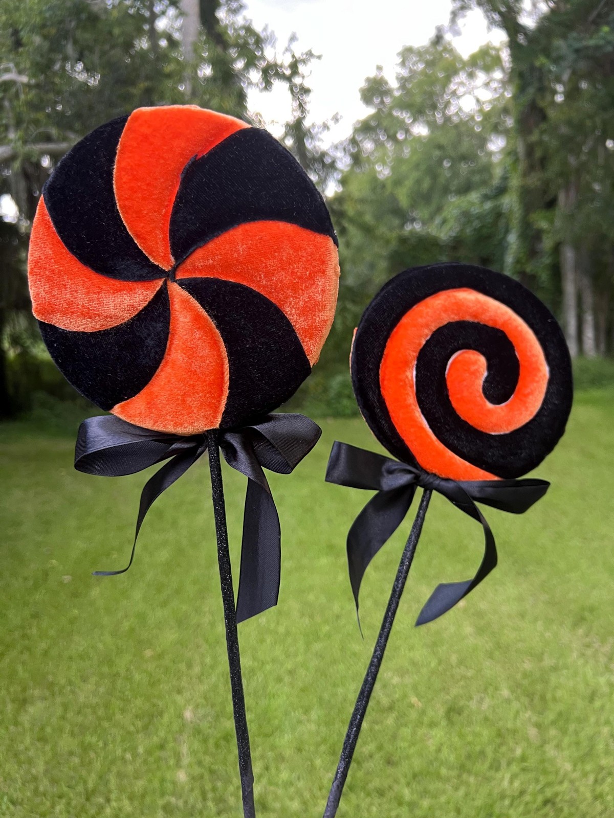 Regency Velvet Black and Orange Halloween Lollipops Autumn Fall Decor Accent
