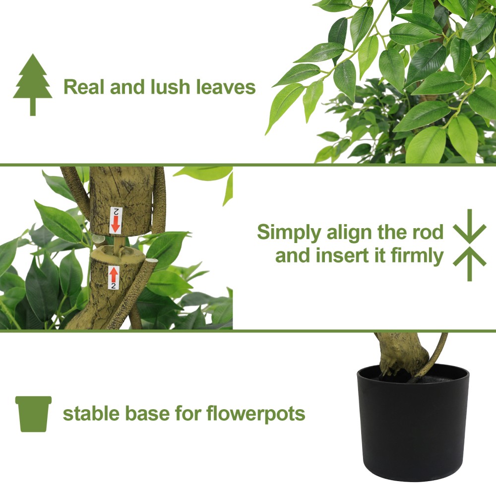 6FT Artificial Ficus Tree Lifelike Faux Banyan Tree Pot Home Office Patio Decor