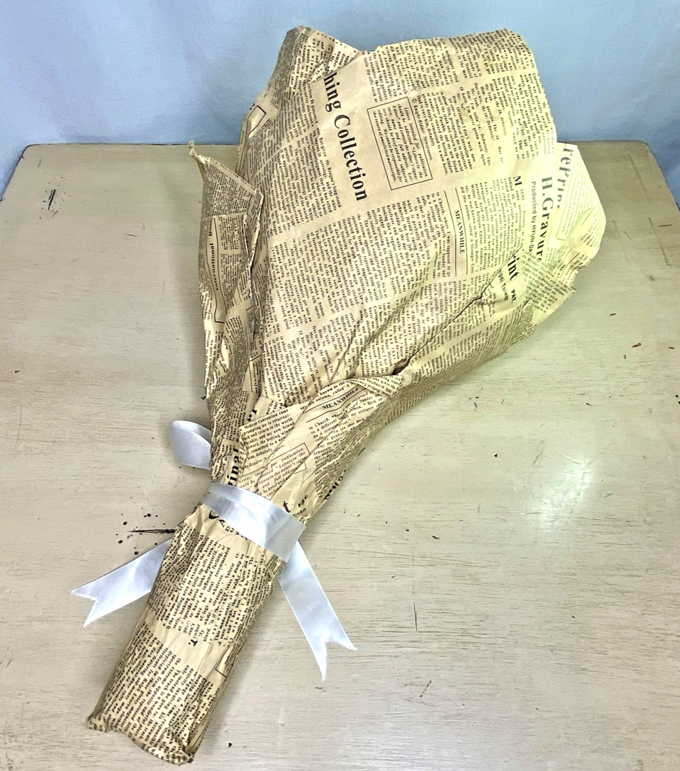 Handmade Rose Bouquet Bandana Wrap Blue Red Roses Vintage Newspaper Replica