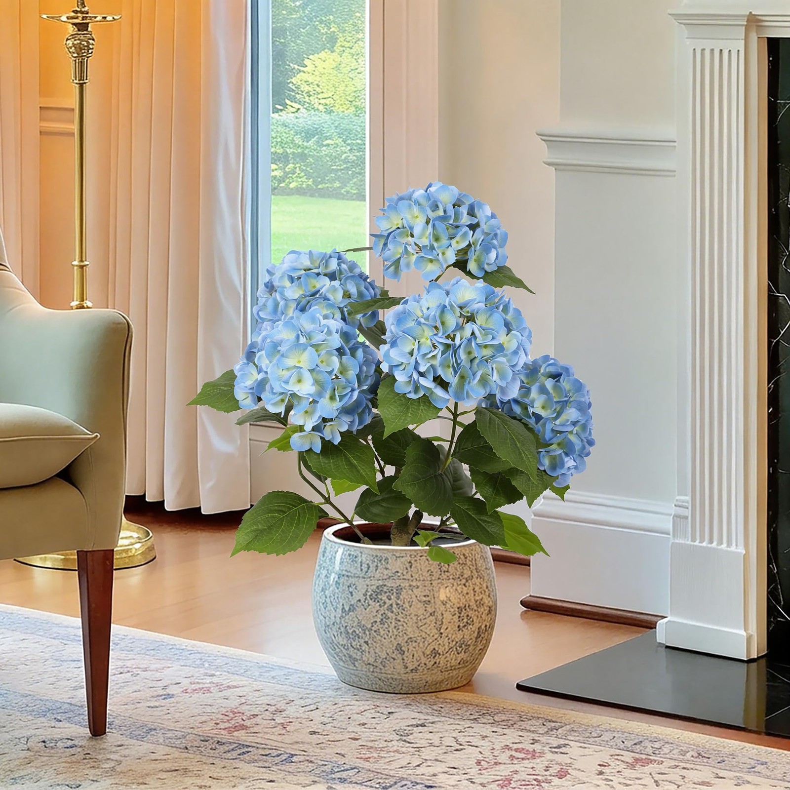 2FT Real Touch Faux Hydrangea Tree Outdoor, 2 Pack Blue Hydrangea Tree Artifi…