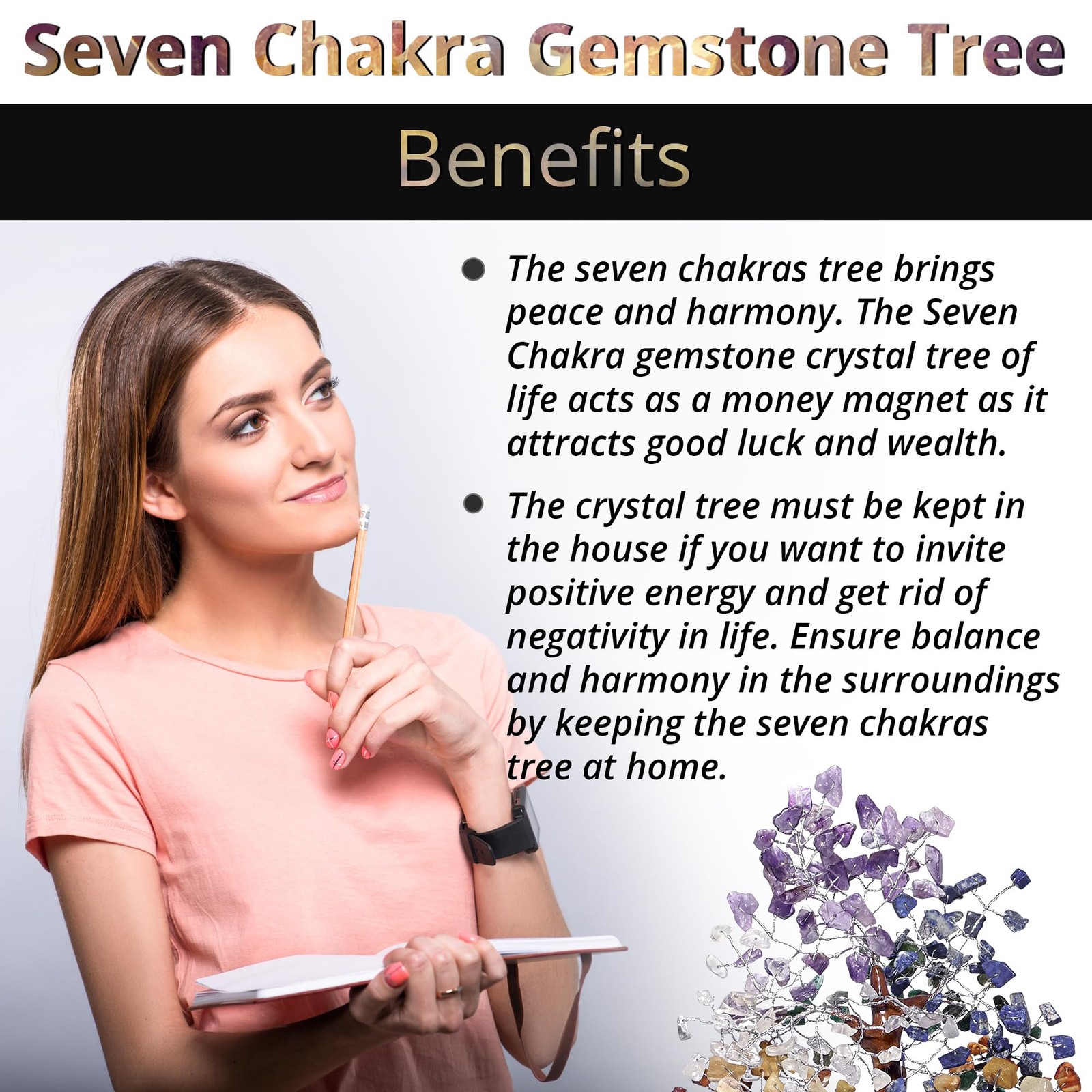 7 Chakra Crystal Tree of Life 10-12 Inch | 300 Natural Gemstone Beads | Heali…