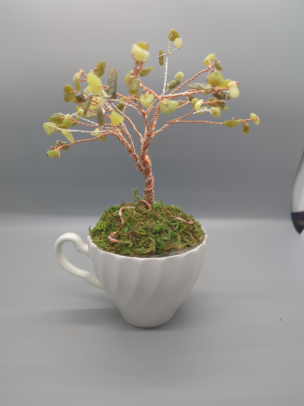 Handmade Crystral & Wire Tree In Vintage Tea Cup