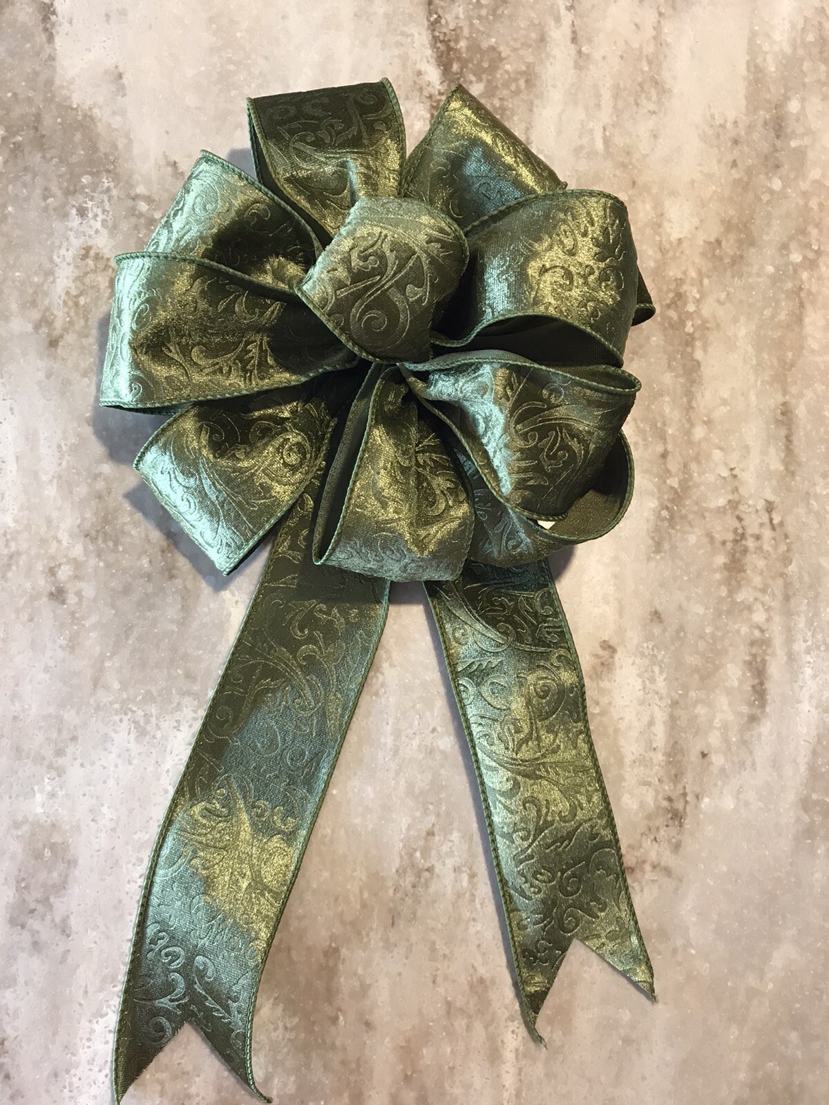 Fall Autumn Harvest Christmas Wreath Green Bow Handmade Embossed Wire Ribbon NEW