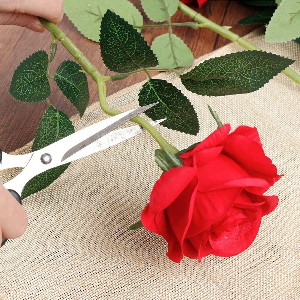 12PCS Red Roses Artificial Flowers, Fake Roses with Long Stems Realistic Silk Ro