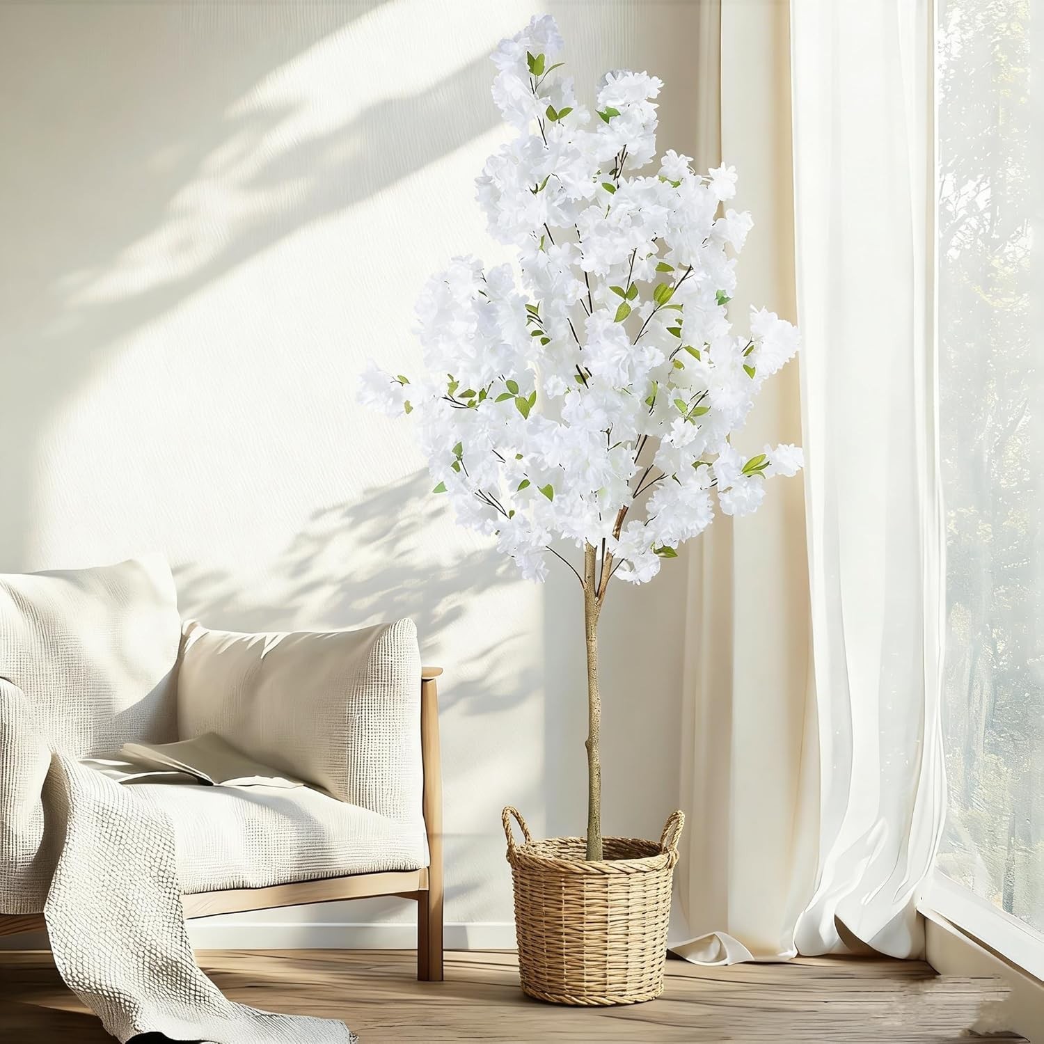 6Ft Tall Cherry Blossom Artificial Tree,Fake Pink Cherry Blossom Tree,Lifelike