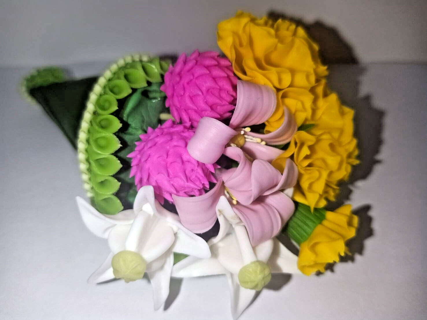 Handmade Artificial Banana Leaf Clay Floral Dollhouse Bouquet Flower Arrangement
