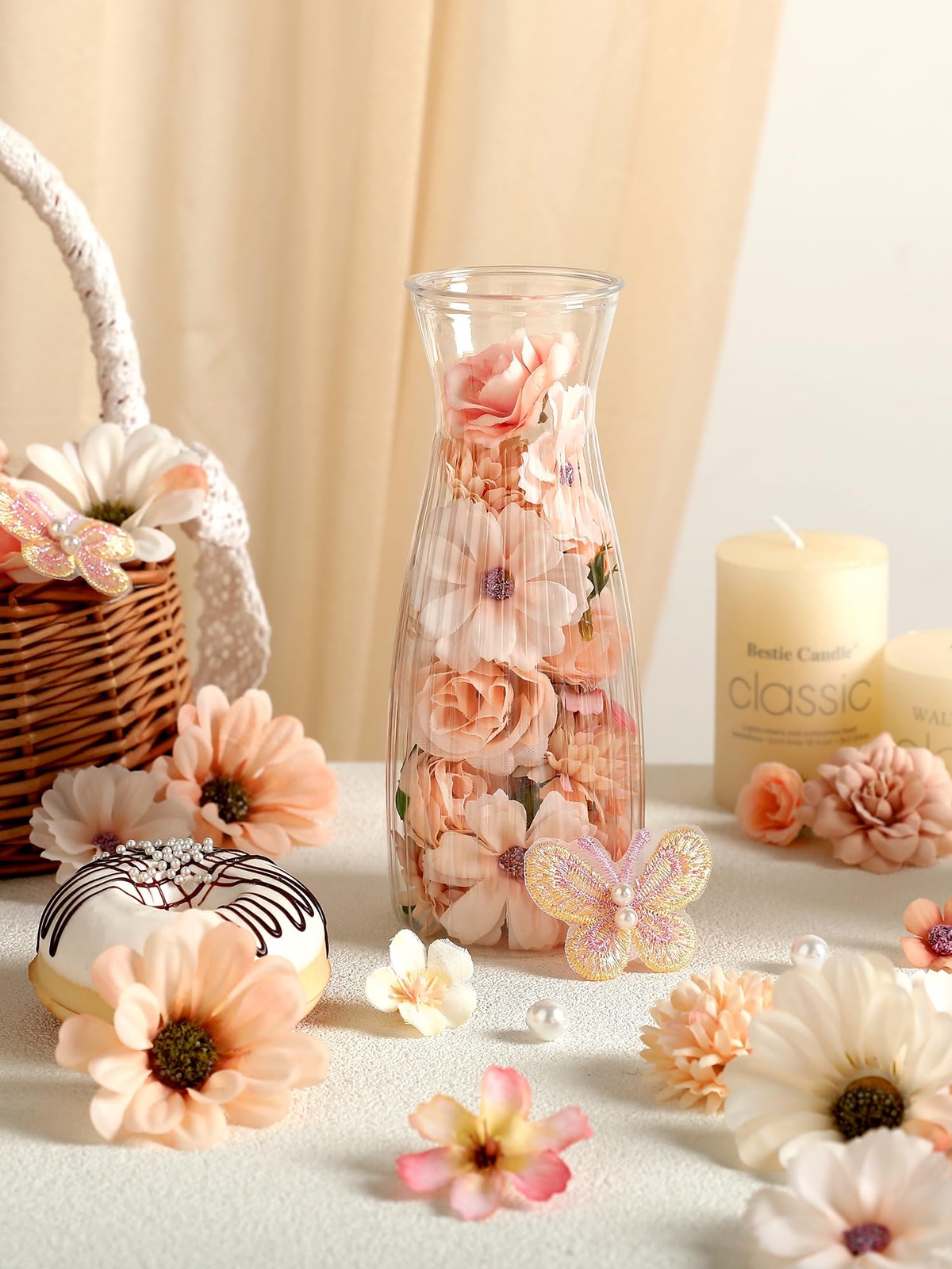 90 PCS Nude Silk Fake Flowers Mini Artificial Assorted Roses Peonies Craft DIY