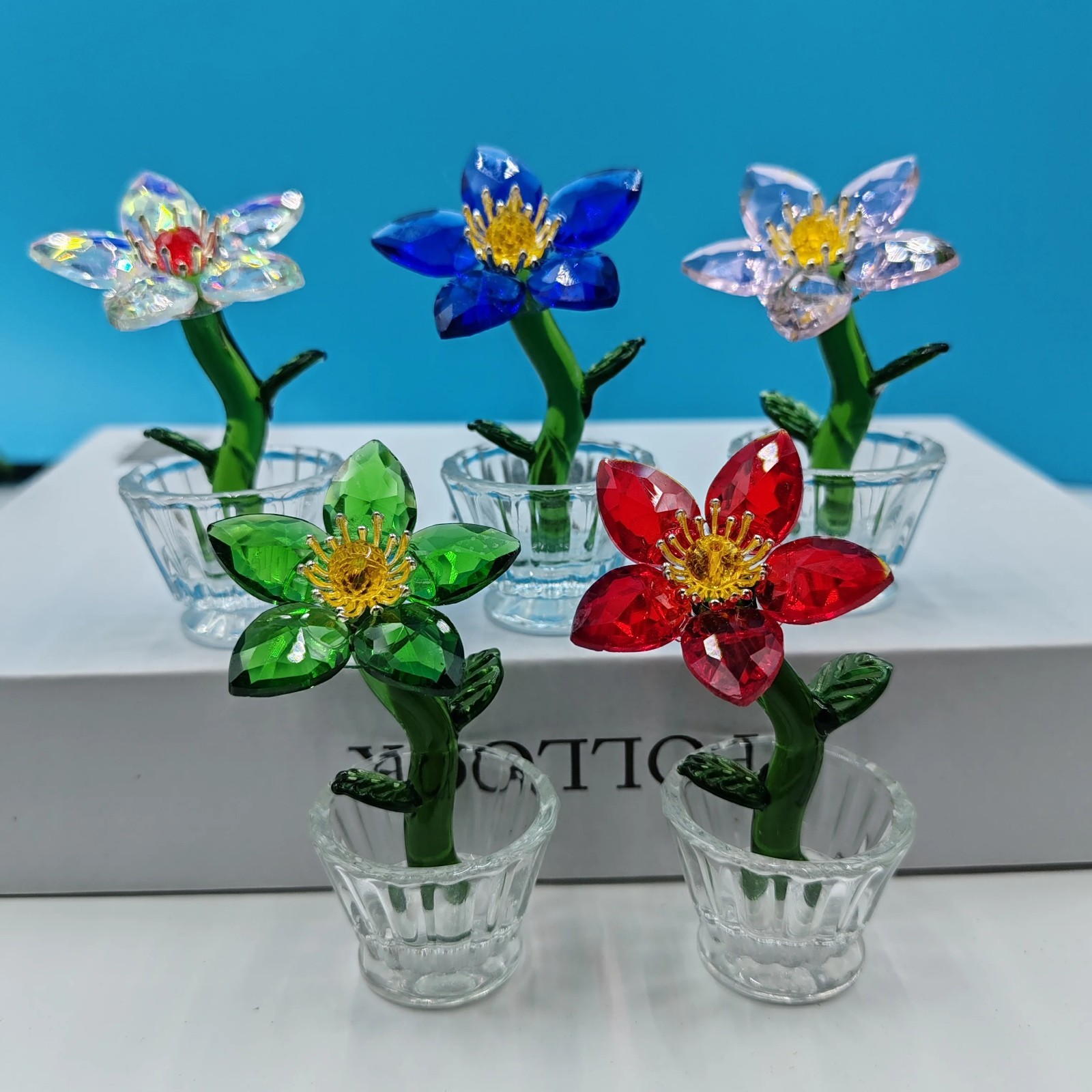 Crystal Flower Ornament Glass Sunflower Orchid Desktop Office Décor