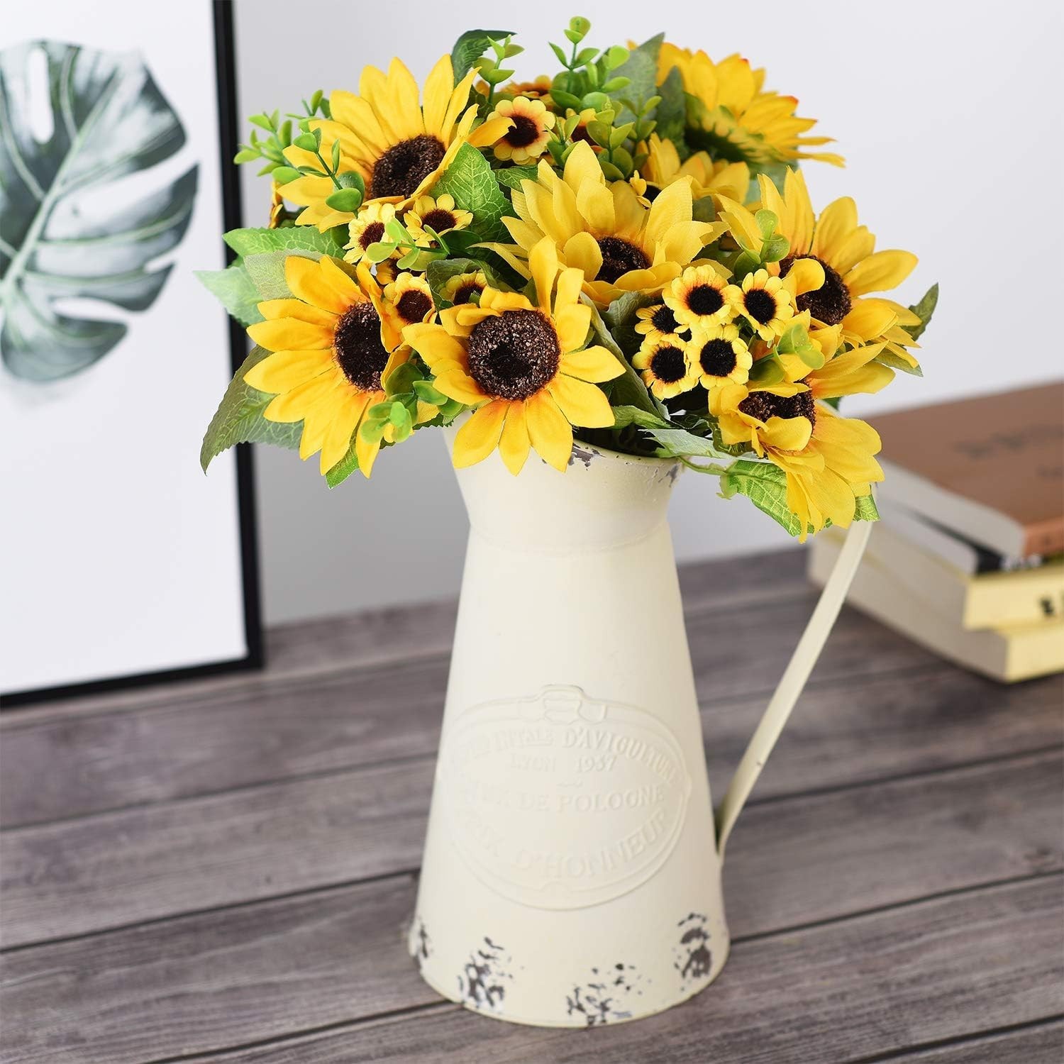 Artificial Sunflower Bouquet, 2 Bunches Silk Sunflowers Fake Yellow Flowers f…